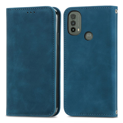 Custodia Portafoglio In Pelle Cover con Supporto S04D per Motorola Moto E30 Blu