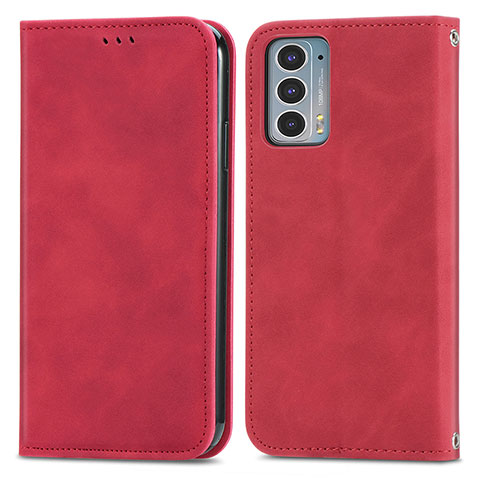 Custodia Portafoglio In Pelle Cover con Supporto S04D per Motorola Moto Edge 20 5G Rosso