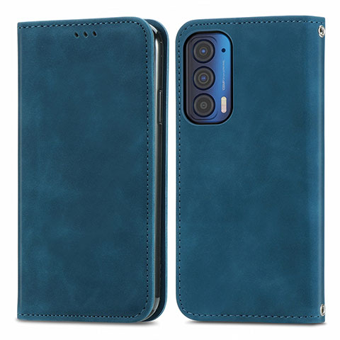 Custodia Portafoglio In Pelle Cover con Supporto S04D per Motorola Moto Edge (2021) 5G Blu