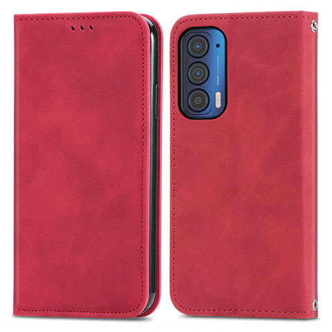 Custodia Portafoglio In Pelle Cover con Supporto S04D per Motorola Moto Edge (2021) 5G Rosso