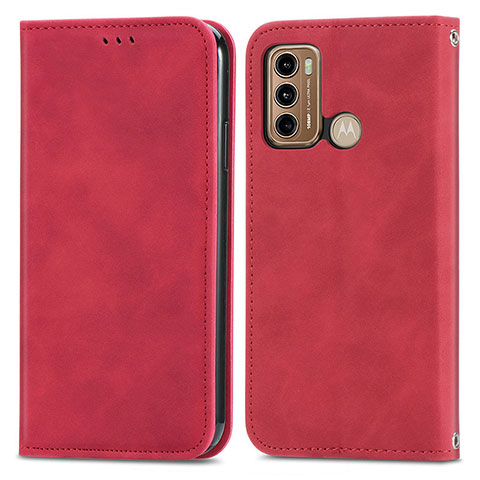 Custodia Portafoglio In Pelle Cover con Supporto S04D per Motorola Moto G60 Rosso