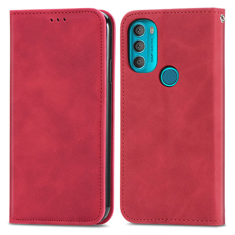 Custodia Portafoglio In Pelle Cover con Supporto S04D per Motorola Moto G71 5G Rosso