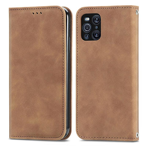 Custodia Portafoglio In Pelle Cover con Supporto S04D per Oppo Find X3 Pro 5G Marrone