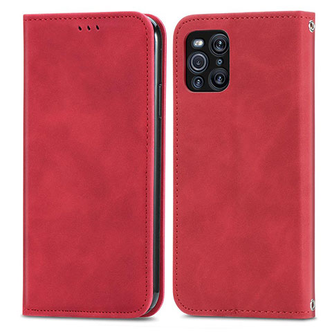 Custodia Portafoglio In Pelle Cover con Supporto S04D per Oppo Find X3 Pro 5G Rosso