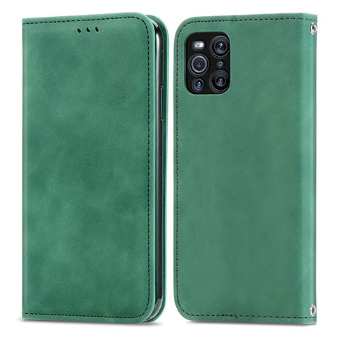 Custodia Portafoglio In Pelle Cover con Supporto S04D per Oppo Find X3 Pro 5G Verde