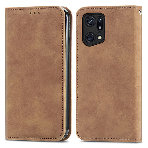 Custodia Portafoglio In Pelle Cover con Supporto S04D per Oppo Find X5 5G Marrone