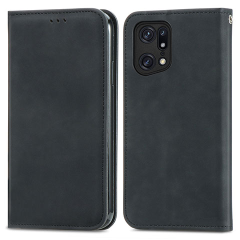 Custodia Portafoglio In Pelle Cover con Supporto S04D per Oppo Find X5 5G Nero