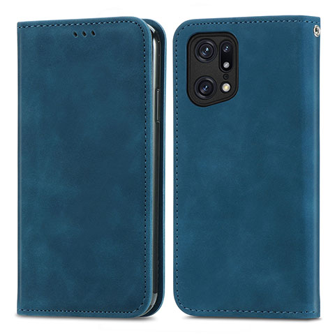 Custodia Portafoglio In Pelle Cover con Supporto S04D per Oppo Find X5 Pro 5G Blu