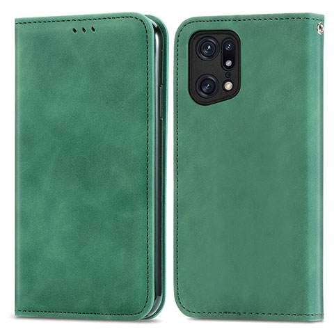 Custodia Portafoglio In Pelle Cover con Supporto S04D per Oppo Find X5 Pro 5G Verde