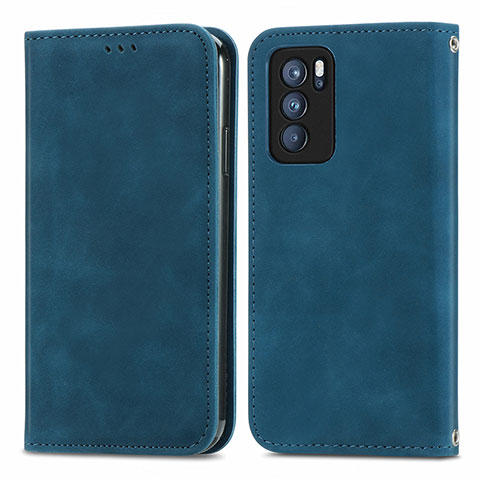 Custodia Portafoglio In Pelle Cover con Supporto S04D per Oppo Reno6 Pro 5G India Blu