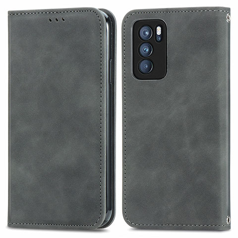 Custodia Portafoglio In Pelle Cover con Supporto S04D per Oppo Reno6 Pro 5G India Grigio