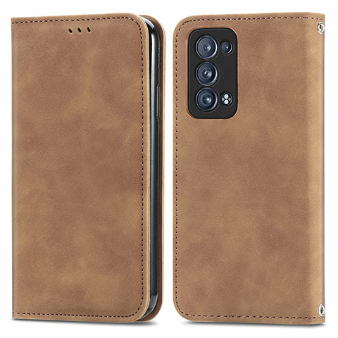 Custodia Portafoglio In Pelle Cover con Supporto S04D per Oppo Reno6 Pro 5G Marrone