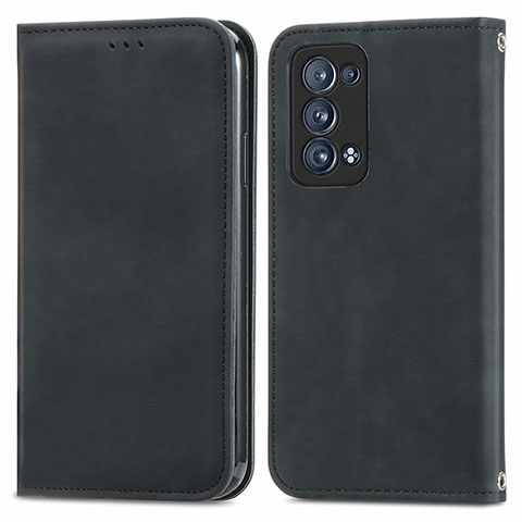 Custodia Portafoglio In Pelle Cover con Supporto S04D per Oppo Reno6 Pro 5G Nero