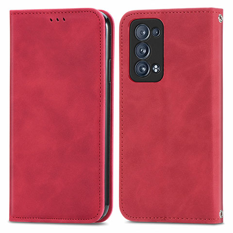 Custodia Portafoglio In Pelle Cover con Supporto S04D per Oppo Reno6 Pro 5G Rosso