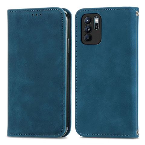 Custodia Portafoglio In Pelle Cover con Supporto S04D per Oppo Reno6 Z 5G Blu