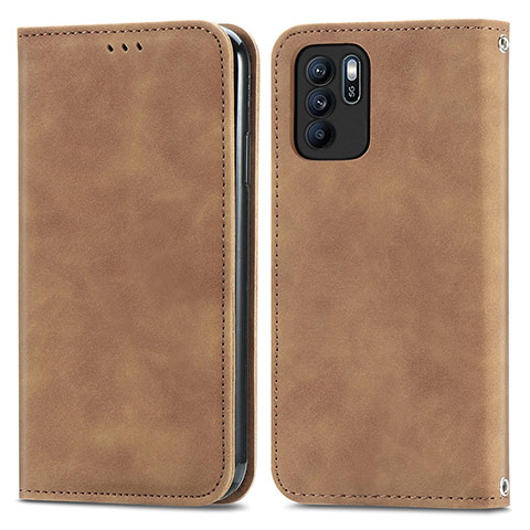 Custodia Portafoglio In Pelle Cover con Supporto S04D per Oppo Reno6 Z 5G Marrone