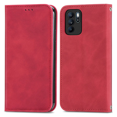 Custodia Portafoglio In Pelle Cover con Supporto S04D per Oppo Reno6 Z 5G Rosso