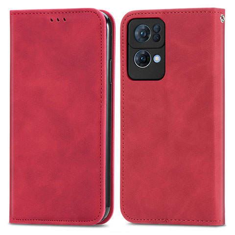 Custodia Portafoglio In Pelle Cover con Supporto S04D per Oppo Reno7 Pro 5G Rosso