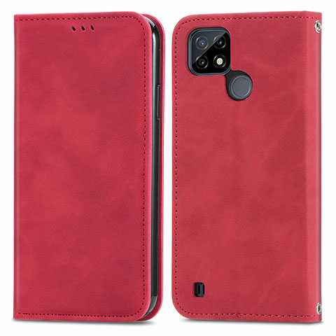 Custodia Portafoglio In Pelle Cover con Supporto S04D per Realme C21 Rosso