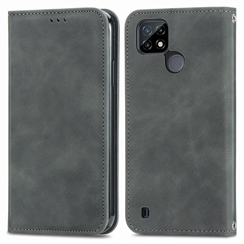 Custodia Portafoglio In Pelle Cover con Supporto S04D per Realme C21Y Grigio