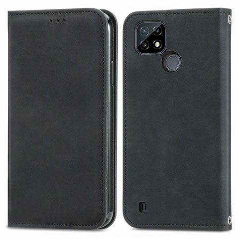 Custodia Portafoglio In Pelle Cover con Supporto S04D per Realme C21Y Nero