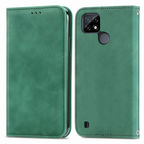 Custodia Portafoglio In Pelle Cover con Supporto S04D per Realme C25Y India Verde