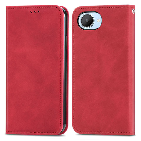 Custodia Portafoglio In Pelle Cover con Supporto S04D per Realme C30 Rosso