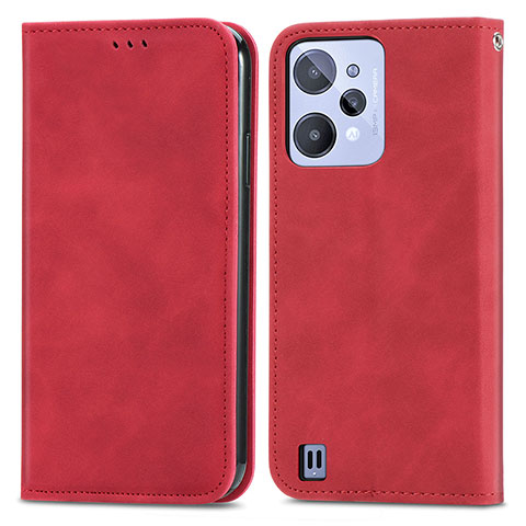 Custodia Portafoglio In Pelle Cover con Supporto S04D per Realme C31 Rosso