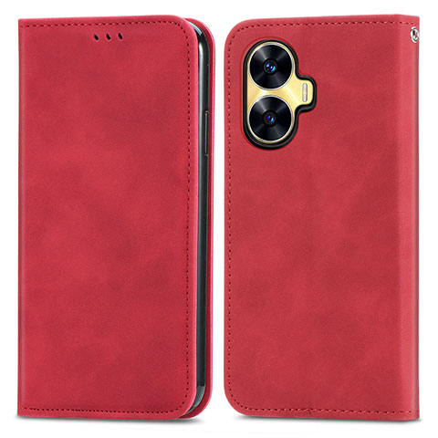 Custodia Portafoglio In Pelle Cover con Supporto S04D per Realme C55 Rosso