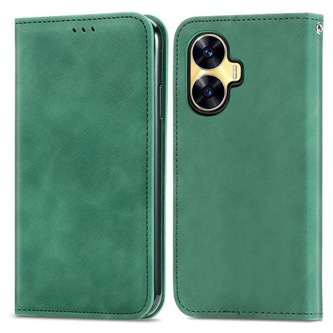 Custodia Portafoglio In Pelle Cover con Supporto S04D per Realme C55 Verde