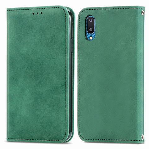 Custodia Portafoglio In Pelle Cover con Supporto S04D per Samsung Galaxy A02 Verde