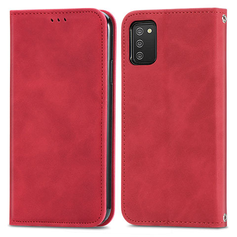 Custodia Portafoglio In Pelle Cover con Supporto S04D per Samsung Galaxy A02s Rosso