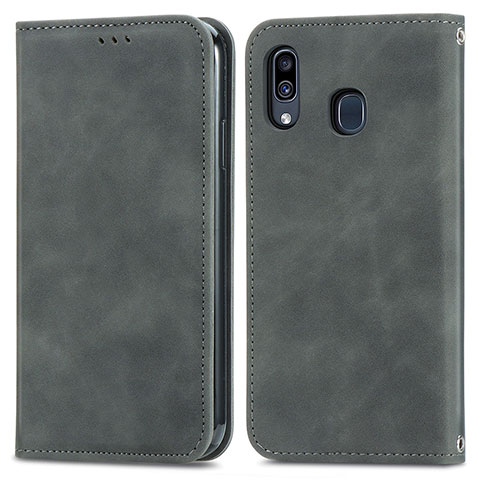 Custodia Portafoglio In Pelle Cover con Supporto S04D per Samsung Galaxy A20 Grigio