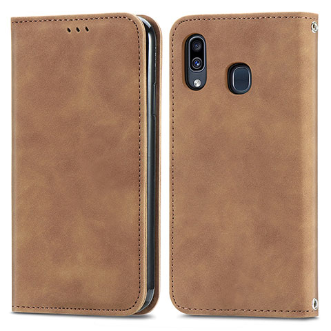 Custodia Portafoglio In Pelle Cover con Supporto S04D per Samsung Galaxy A20 Marrone