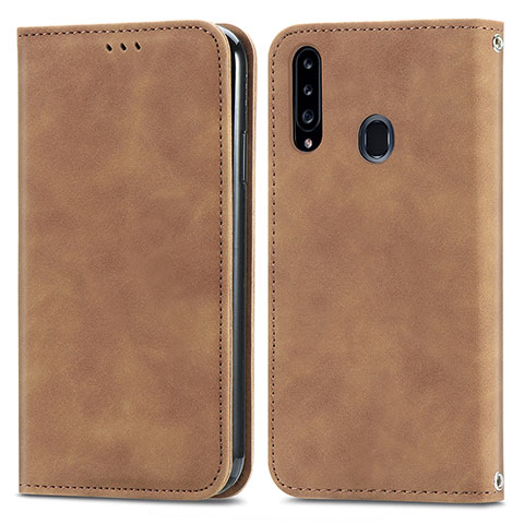 Custodia Portafoglio In Pelle Cover con Supporto S04D per Samsung Galaxy A20s Marrone