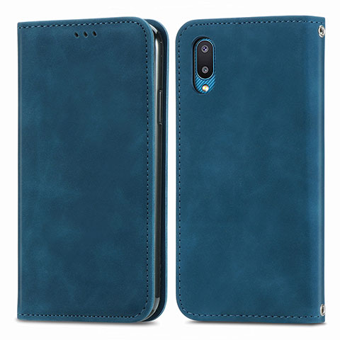 Custodia Portafoglio In Pelle Cover con Supporto S04D per Samsung Galaxy M02 Blu