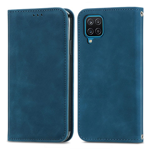 Custodia Portafoglio In Pelle Cover con Supporto S04D per Samsung Galaxy M12 Blu