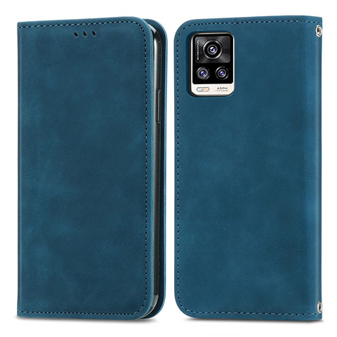 Custodia Portafoglio In Pelle Cover con Supporto S04D per Vivo V20 (2021) Blu