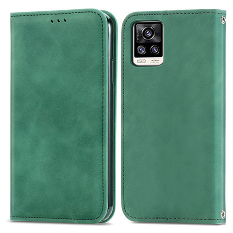 Custodia Portafoglio In Pelle Cover con Supporto S04D per Vivo V20 (2021) Verde