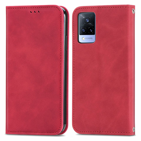 Custodia Portafoglio In Pelle Cover con Supporto S04D per Vivo V21 5G Rosso