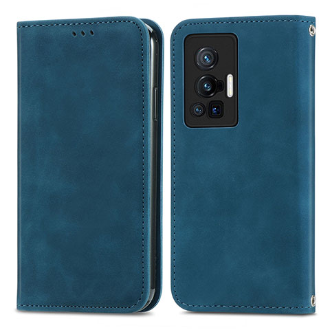 Custodia Portafoglio In Pelle Cover con Supporto S04D per Vivo X70 Pro 5G Blu