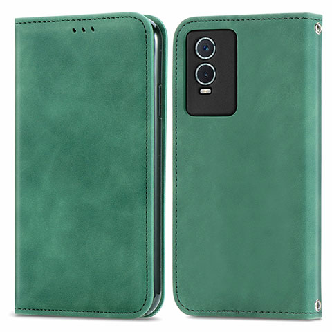 Custodia Portafoglio In Pelle Cover con Supporto S04D per Vivo Y76s 5G Verde