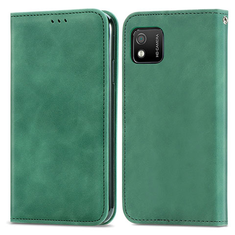 Custodia Portafoglio In Pelle Cover con Supporto S04D per Wiko Y52 Verde