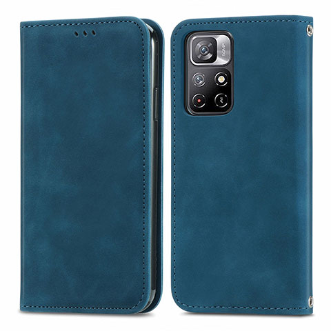 Custodia Portafoglio In Pelle Cover con Supporto S04D per Xiaomi Poco M4 Pro 5G Blu