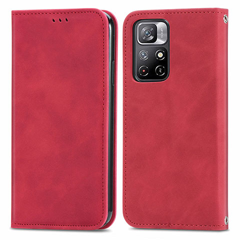 Custodia Portafoglio In Pelle Cover con Supporto S04D per Xiaomi Poco M4 Pro 5G Rosso