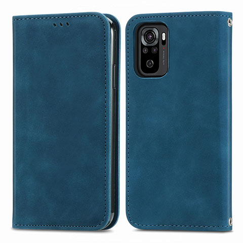 Custodia Portafoglio In Pelle Cover con Supporto S04D per Xiaomi Poco M5S Blu