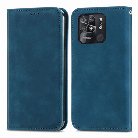 Custodia Portafoglio In Pelle Cover con Supporto S04D per Xiaomi Redmi 10 India Blu