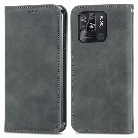 Custodia Portafoglio In Pelle Cover con Supporto S04D per Xiaomi Redmi 10 India Grigio