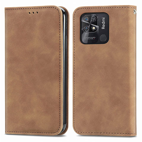 Custodia Portafoglio In Pelle Cover con Supporto S04D per Xiaomi Redmi 10 India Marrone