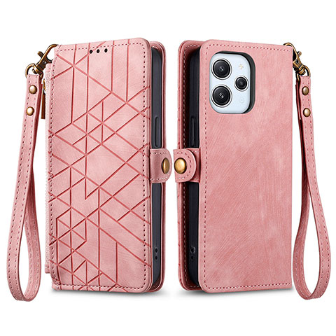 Custodia Portafoglio In Pelle Cover con Supporto S04D per Xiaomi Redmi 12 4G Oro Rosa